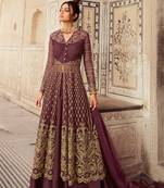 Purple Soft Net Embroidered Platted Anarkali style suit