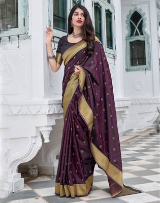 Purple woven semi silk saree with blouse 1