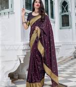 Purple woven semi silk saree with blouse