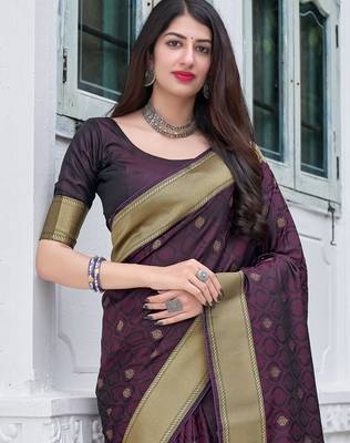 Purple woven semi silk saree with blouse 2