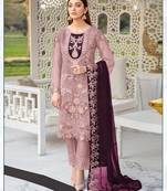 Pink Faux Georgette Embroidered Shtraight style Pant plazzo Suit
