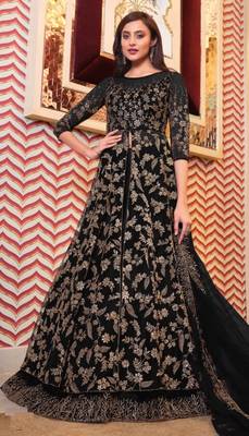 Black Soft net High slit Round kameez Indo wester suit 1