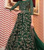 Green Soft net High slit Round kameez Indo wester suit