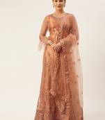 Peach aari net semi stitched lehenga