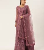 Dark-onion-pink aari net semi stitched lehenga