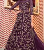 Purple Soft net High slit Round kameez Indo wester suit