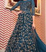 Aqua Blue Soft net High slit Round kameez Indo wester suit