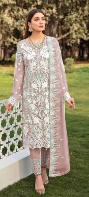 Pink faux georgette Embroidered Shtraight suit style plazzo suit  1