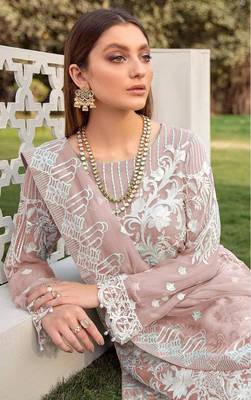 Pink faux georgette Embroidered Shtraight suit style plazzo suit  2