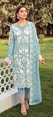 Sky Blue faux georgette Embroidered Shtraight suit style plazzo suit  1