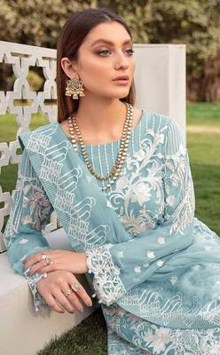 Sky Blue faux georgette Embroidered Shtraight suit style plazzo suit  2