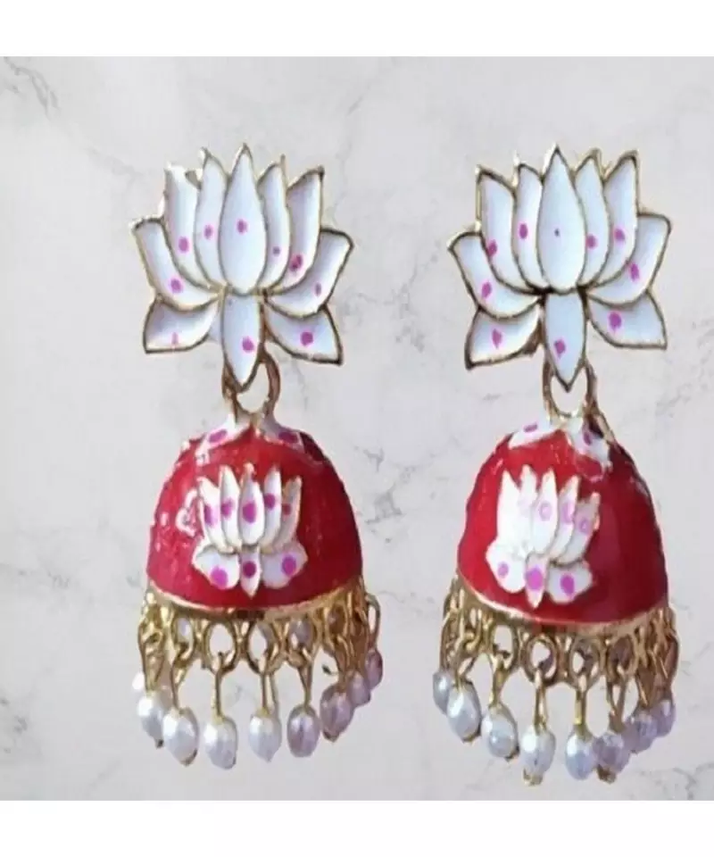 Red meenakari Brass Brass   pair of Earring