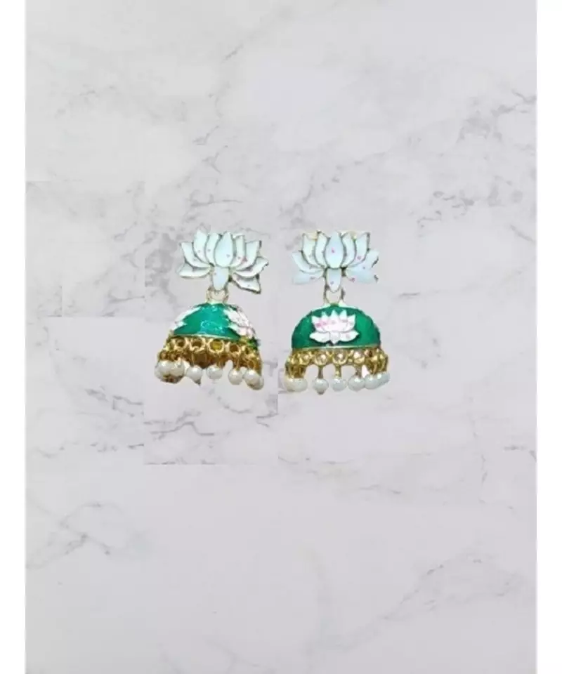Green  meenakari Brass Brass   pair of Earring