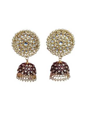 Maroon gold plated Brass Alloy   pair of Earring 1