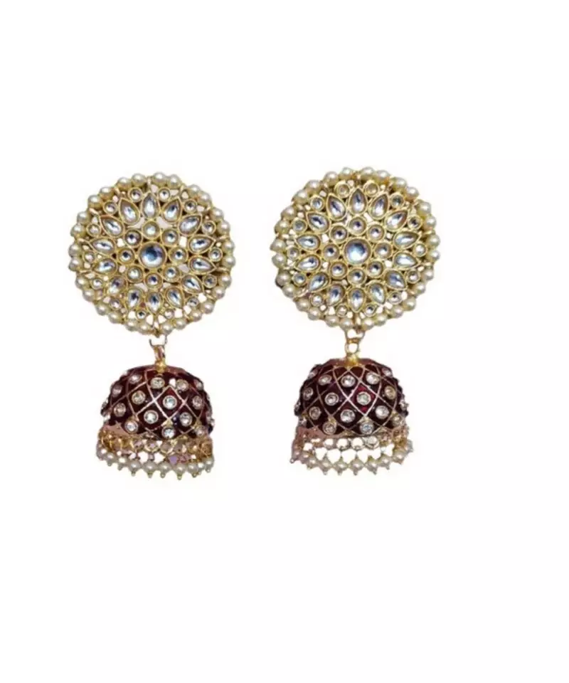 Maroon gold plated Brass Alloy   pair of Earring