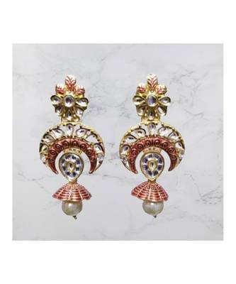 Red kundan antique gold Acrylic   pair of Earring 1