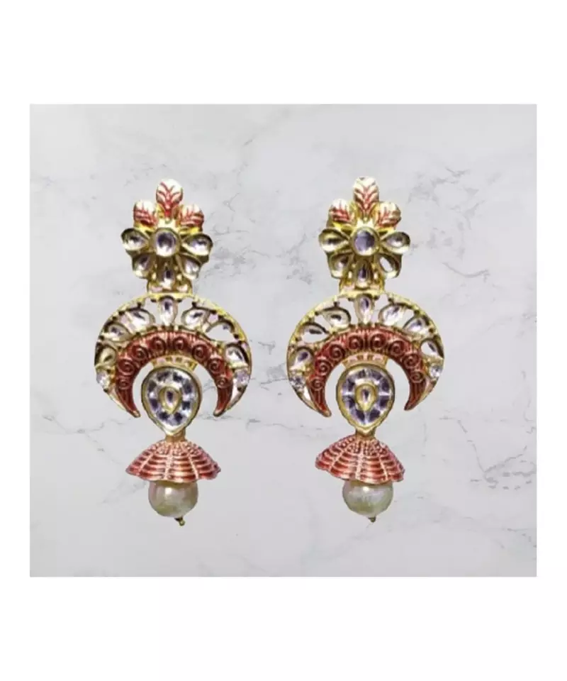 Red kundan antique gold Acrylic   pair of Earring