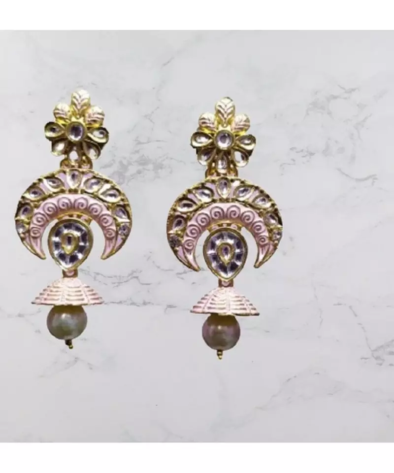 Pink kundan antique gold Acrylic   pair of Earring