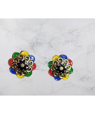 Multicolor studded jewellery antique gold Gold   pair of Earring 1