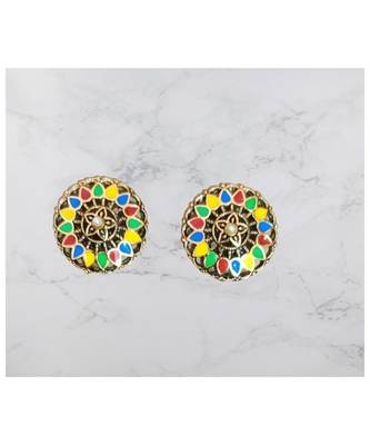 Multicolor studded jewellery antique gold Gold   pair of Earring 1