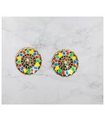 Multicolor studded jewellery antique gold Gold   pair of Earring