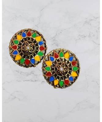 Multicolor studded jewellery antique gold Gold   pair of Earring 2