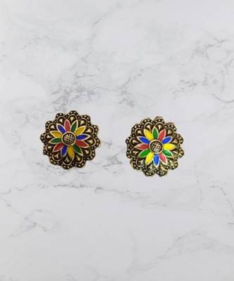 Multicolor studded jewellery antique gold Gold   pair of Earring 1