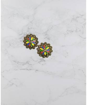 Multicolor studded jewellery antique gold Gold   pair of Earring 3