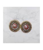 Red studded jewellery antique gold Gold   pair of Earring