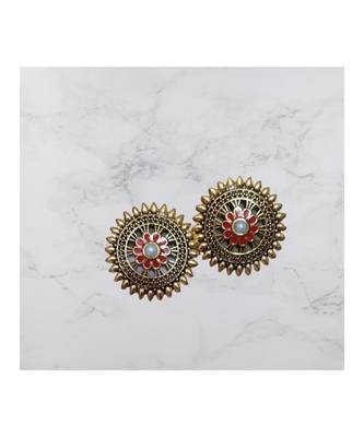 Red studded jewellery antique gold Gold   pair of Earring 2