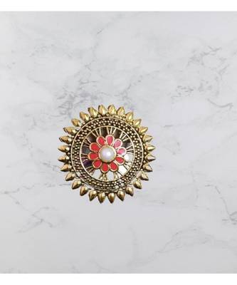 Red studded jewellery antique gold Gold   pair of Earring 3