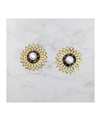 White studded jewellery antique gold Gold   pair of Earring 1