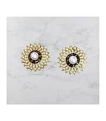 White studded jewellery antique gold Gold   pair of Earring