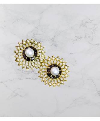 White studded jewellery antique gold Gold   pair of Earring 2