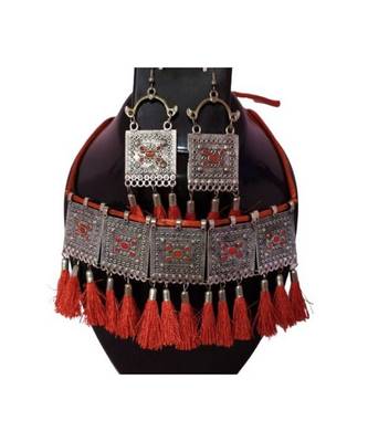 Red silver plated Silver Silver   Necklace::  Pair of Earring 3