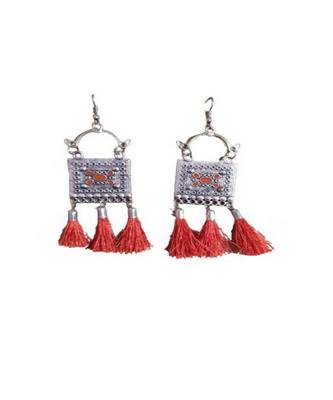 Red silver plated Silver Silver   Necklace::  Pair of Earring 4