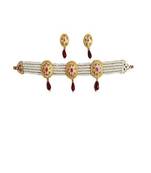 White pearl antique gold Plastic   Necklace::  Pair of Earring