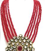 Red kundan Yellow Gold Brass Necklace & Pair of Earring