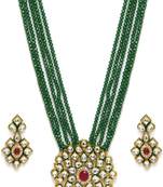 Green kundan Yellow Gold Brass Necklace & Pair of Earring