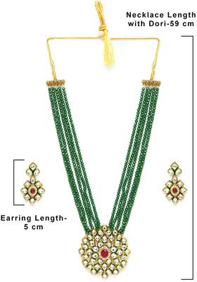 Green kundan Yellow Gold Brass Necklace & Pair of Earring 2