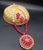 Pink pearl Yellow Gold Brass Necklace & Pair of Earring