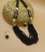 Black pearl Yellow Gold Brass Necklace & Pair of Earring