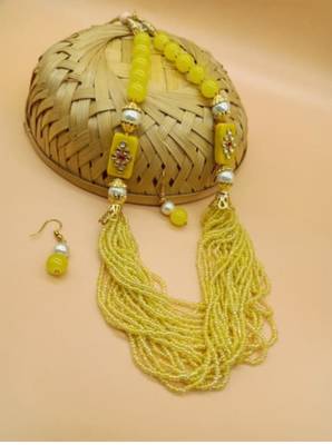 Yellow pearl Yellow Gold Brass Necklace & Pair of Earring 2