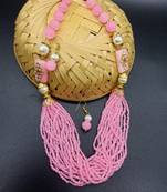 Pink pearl Yellow Gold Brass Necklace & Pair of Earring