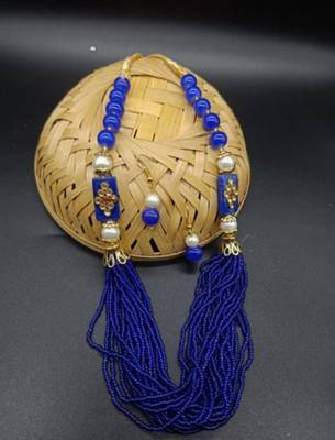 Blue pearl Yellow Gold Brass Necklace & Pair of Earring 1