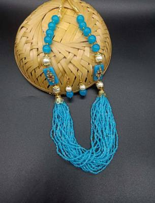 Turquoise pearl Yellow Gold Brass Necklace & Pair of Earring 1
