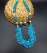 Turquoise pearl Yellow Gold Brass Necklace & Pair of Earring