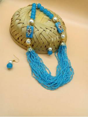 Turquoise pearl Yellow Gold Brass Necklace & Pair of Earring 2
