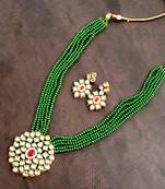 Green kundan Yellow Gold Brass Necklace & Pair of Earring