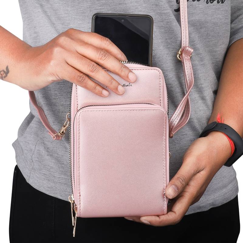 NFI essentials Girls Women's Multipocket Wallet Purse for Mobile Cell Phone Holder, Wallet Hand Purse Clutch (Pink)